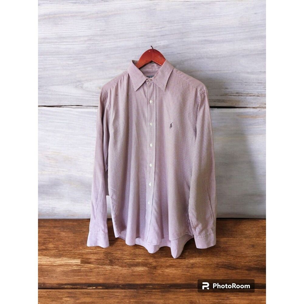 Polo Ralph Lauren Men’s Burgundy & White Check Long Sleeve Button Down Shirt